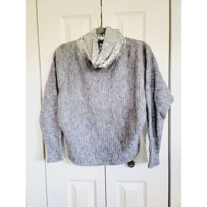 Love Change M Sweater Gray Turtleneck Silver Beading Long Sleeve Crop Wool Blend